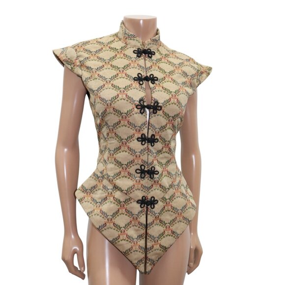 AVANT GARDE Oriental Brocade Vest Top Cap Sleeve S-M - Picture 1 of 8